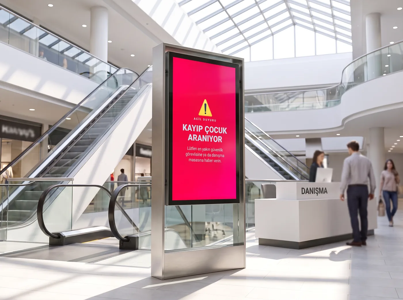 AVM atriumunda totem ekranda kayıp çocuk duyurusu