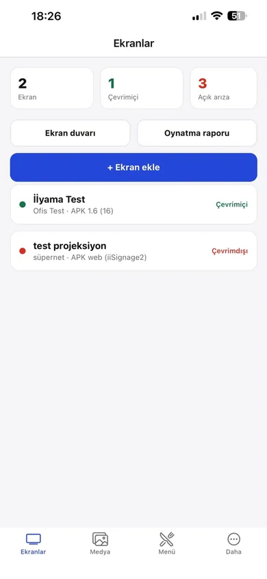 Ekranlar listesi
